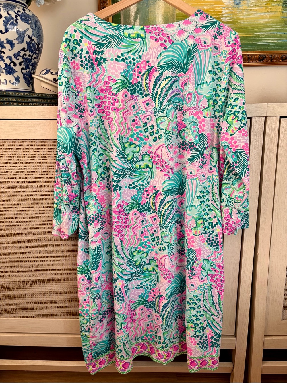 Lilly Pulitzer Pink & Green Printed V-Neck Swim Coverup Dress - Picture 5 of 6